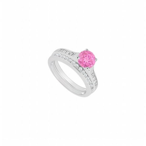 0.75Ct Princess Cut Pink Ruby And Diamond Wedding Band Ring 14K White Gold Over